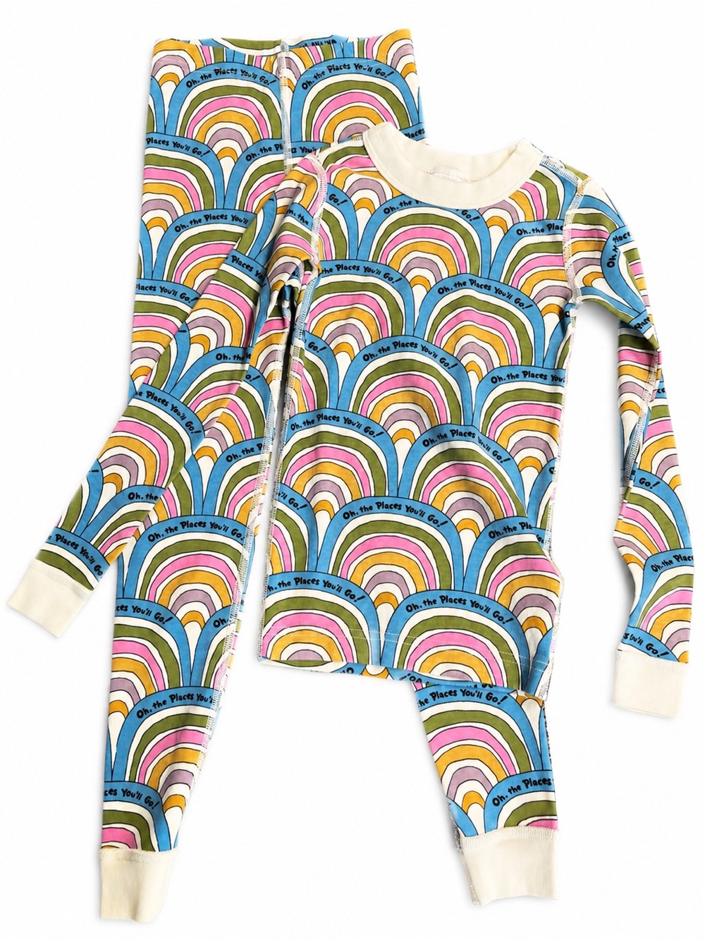 NWOT Hanna Andersson 6-7 Organic 0530 Long Johns Pajamas Dr Seuss 120 cm rainbow